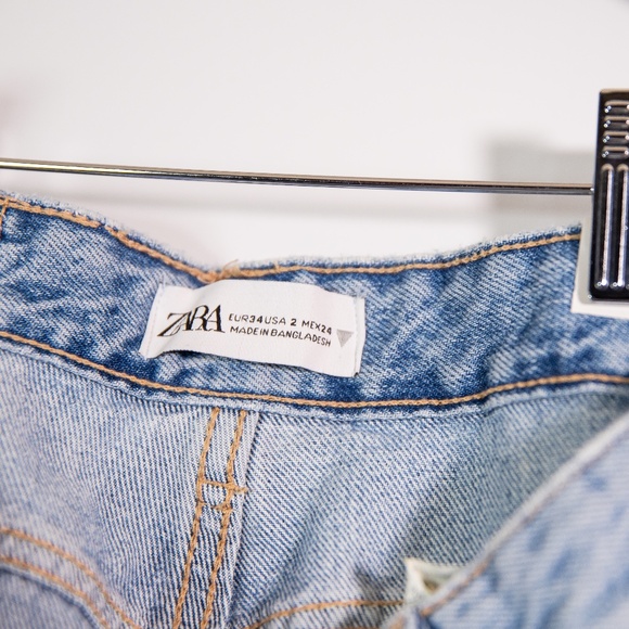 NEW Zara Women's High Rise Full Length Straight Leg Raw Edge Hem Cotton Jeans 2 - Picture 2 of 4